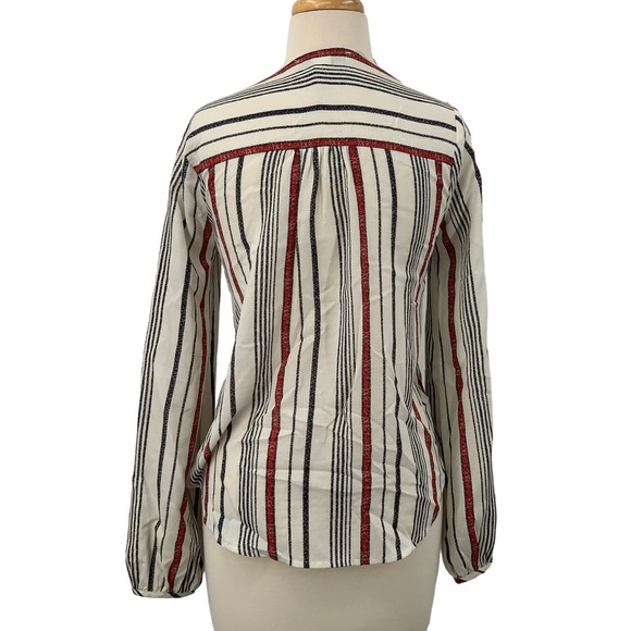 Forever 21 Contemporary Long Sleeve Pullover V-Neck Lace Up Top Cream Navy Red S - Picture 6 of 6